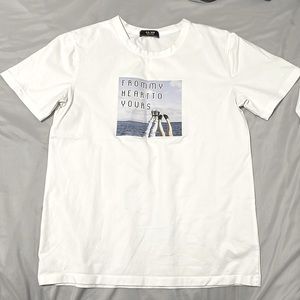 Unisex Vintage Casual Printed Round Neck Short Sleeves Cotton Tee | White | L